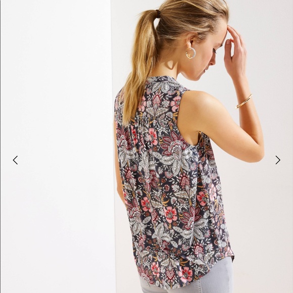 LOFT Tops Loft Petite Paisley Henley Mixed Media Shell Top Poshmark